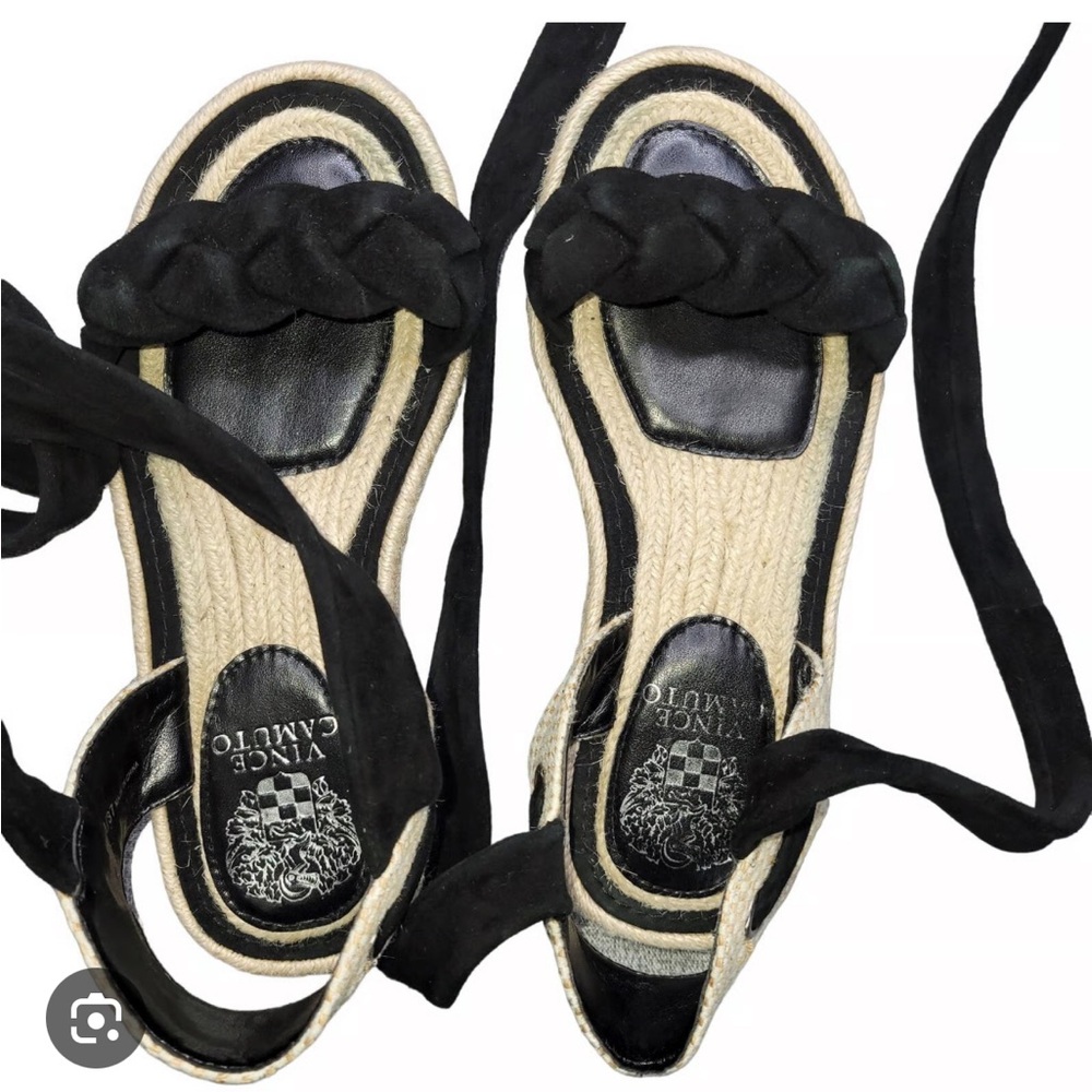 Vince Camuto Kastela Ankle Wrap Sandals 7.5 Black Suede Women's Shoes